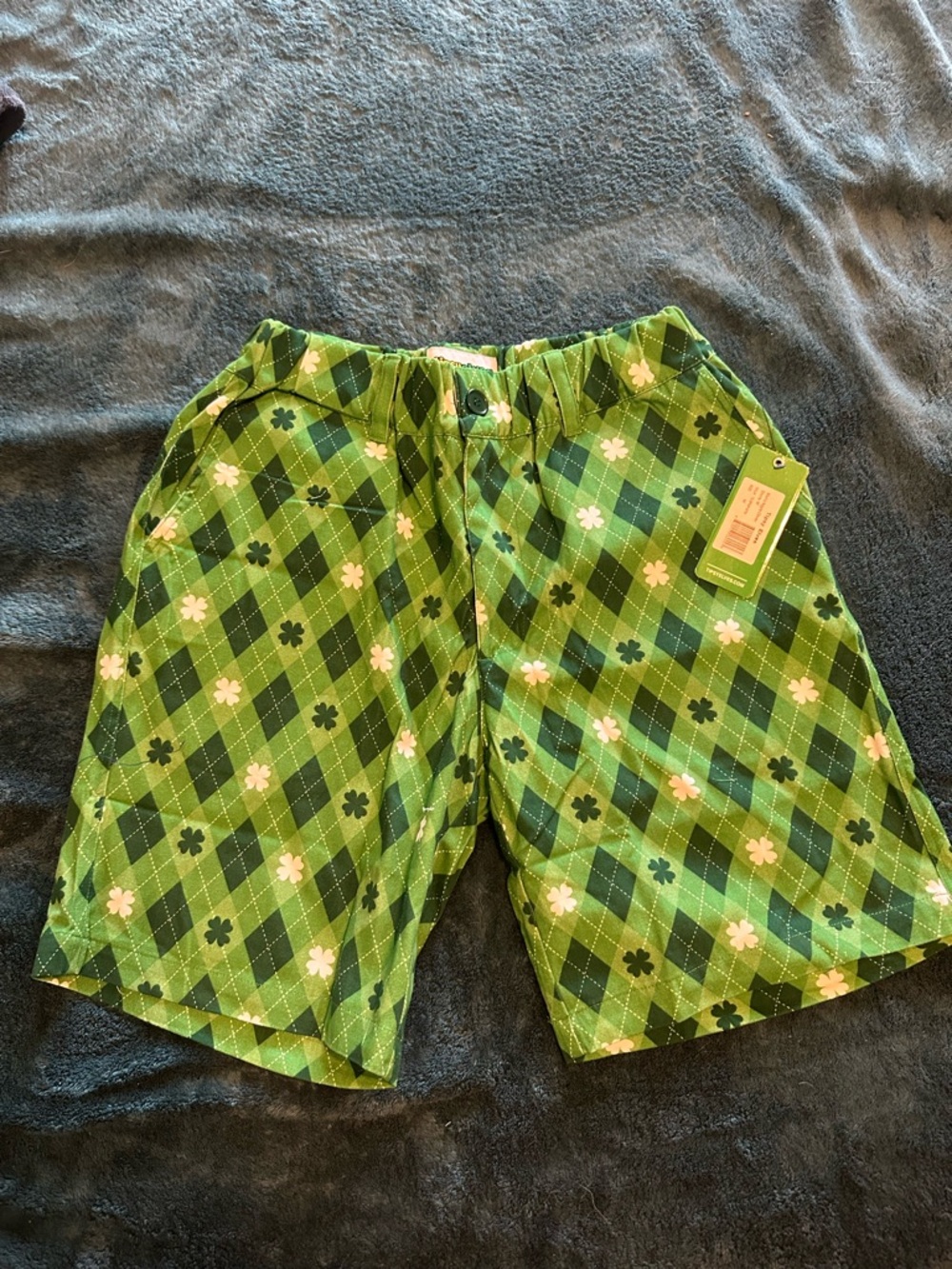 Tipsy Elves Green Argyle & Clover Print Men's Shorts
